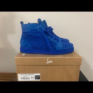 Christian Louboutin blue spike velour